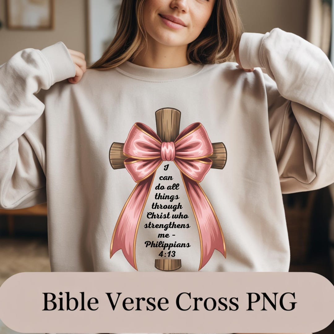 Bible Verse Cross PNG With Pink Bow – Christian Faith Shirt Design - Etsy