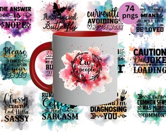 Emballages de tasses drôles de citations impertinentes : 74 modèles PNG (téléchargement numérique)