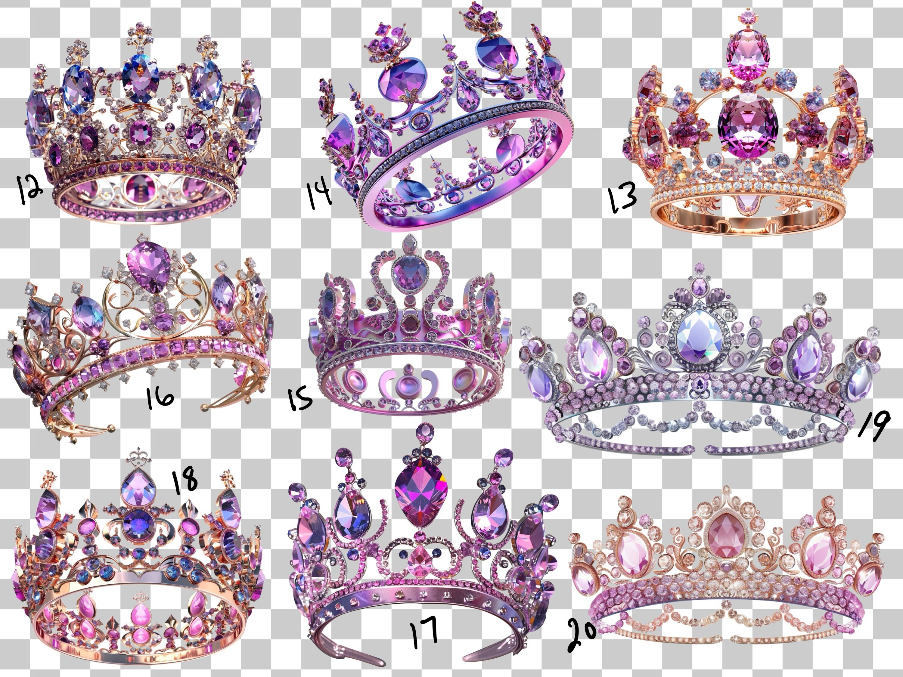 Emerald Pink Queen & Princess Crowns Clipart, Set of 20 Png for ...