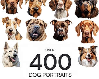 400+ Realistic Dog Breed Portraits: PNG Clipart Bundle (Digital Download)