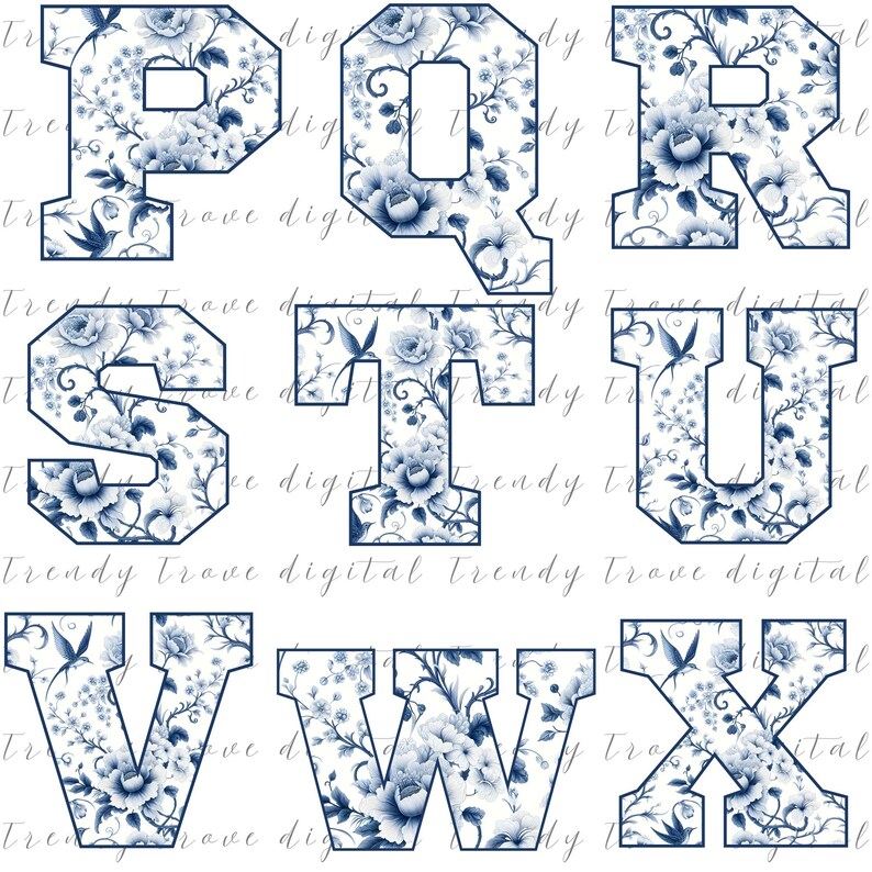 Blue Chinoiserie Alphabet Letters