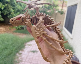 3D Printed Biting Dragon Skeleton Articulated Desktop Toy MoeHearts | Mythical Creature | Sensory | Glow-in-the-Dark | Desktop Accessory