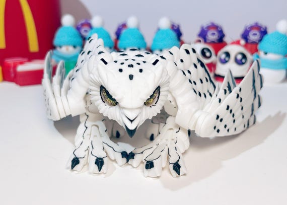Snow Gryphon Optional Head 11''- 3D printed articulated fidget desk toy | Articulated Animal Toy | Articulated Fidget Toy | Desk Accessory