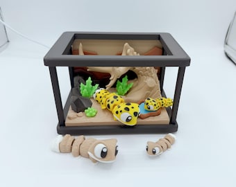 Set di giocattoli antistress a forma di geco leopardo e tartaruga – Recinto flessibile per rettili stampato in 3D Geco / Tartaruga / giocattolo sensoriale / giocattolo da scrivania / giocattolo antistress / regalo