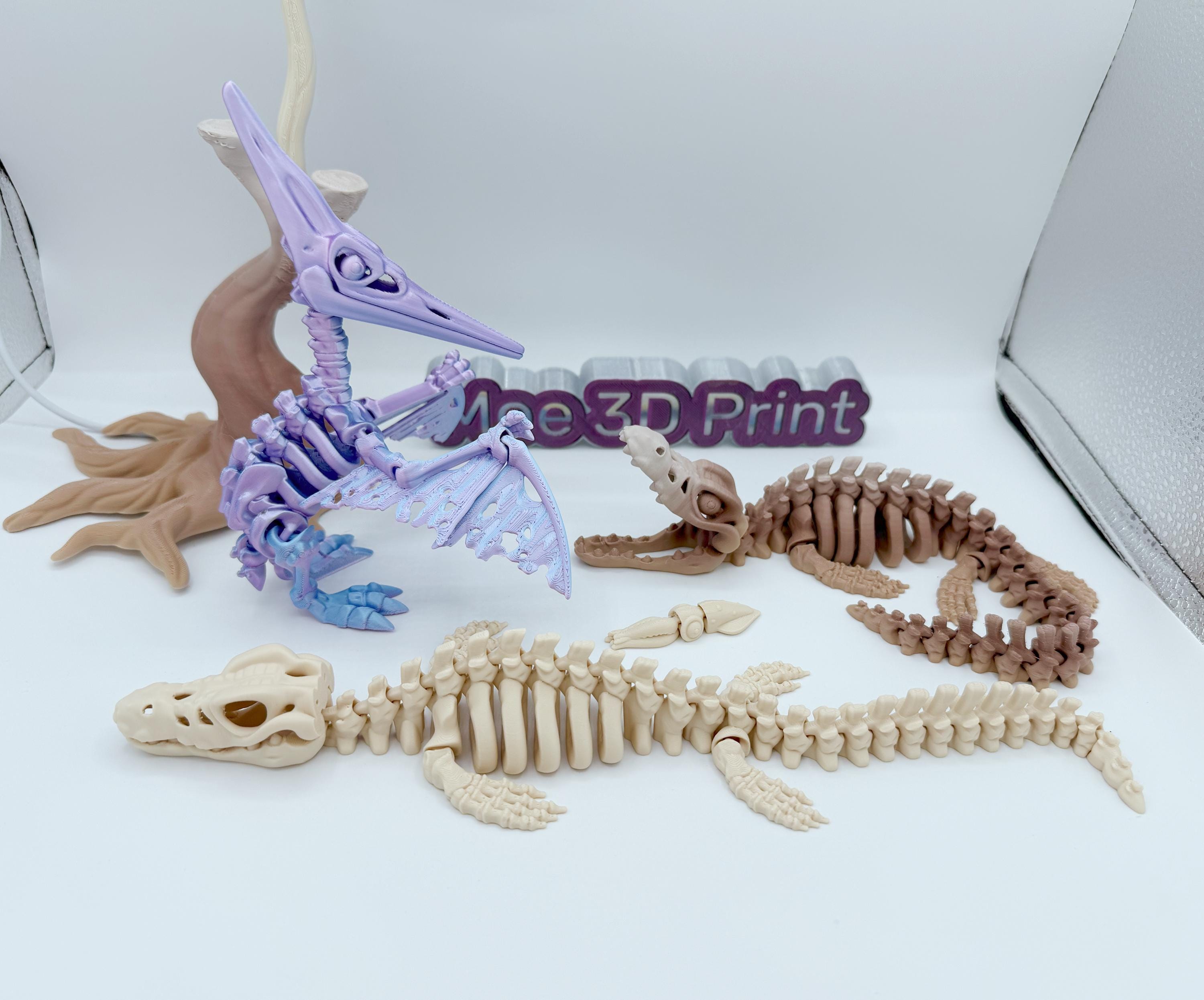 Skeleton Mosasaurus/Pteranodon | 3D Printed Articulating Dinosaur Skeleton Flexi Fidget, Desk Accessory ~Dino Lovers-Dinosaur Skeleton