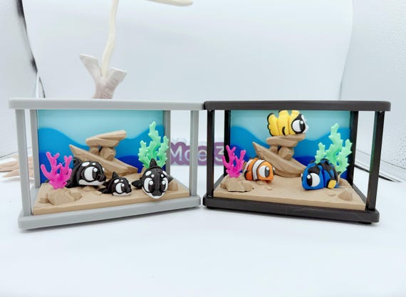 3D Printed Flexi Fish Tank Set – Tropical, Killer Whale, Turtle