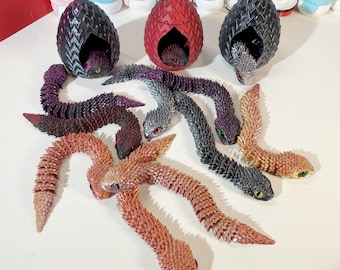 Baby Bush Viper with Eggs, MoeHearts 3D Printed Articulated Toy | Baby Dragon Snake