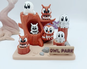 3D Printed Owl Park Diorama with Flexi Owls Set | sensory toy | Desk Toy Decoration | Stress Toy  | Gift for bird lovers