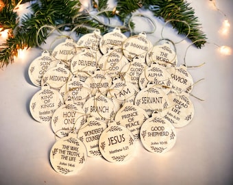 Names of Jesus Ornaments, Devotional Gifts, Easter Gift, 25 Names of God , 25 Names of Jesus, Advent Ornament, Christmas Scripture Ornaments
