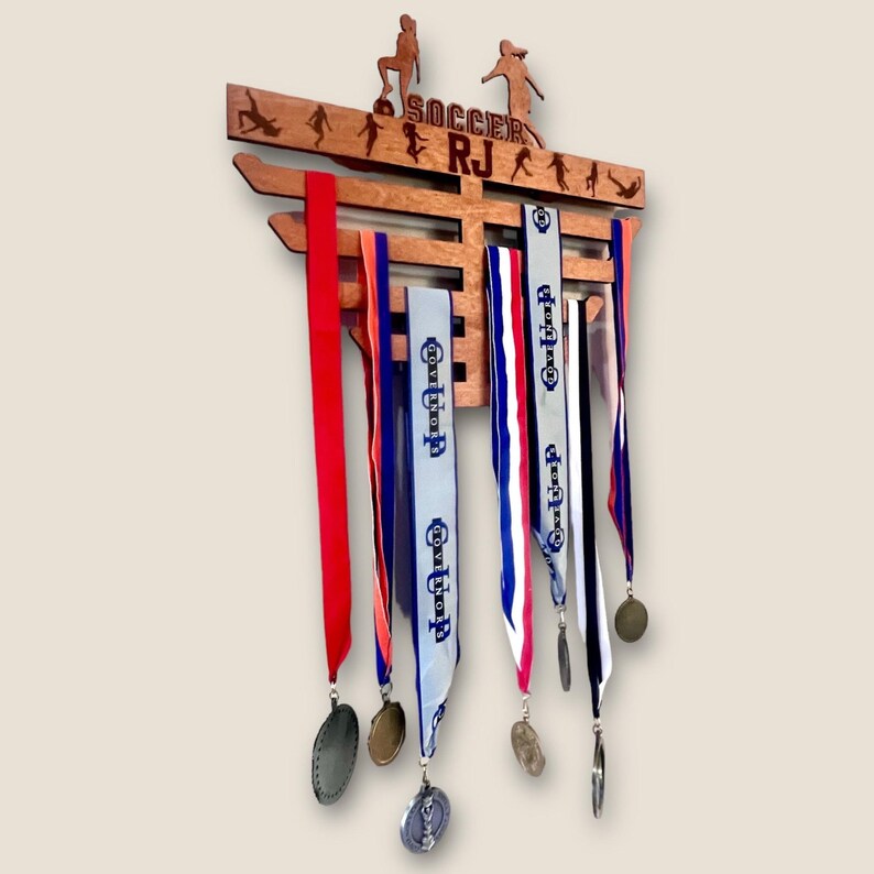 Medal Stand for Soccer Player to display medals from their season. Also available for all sport and academics