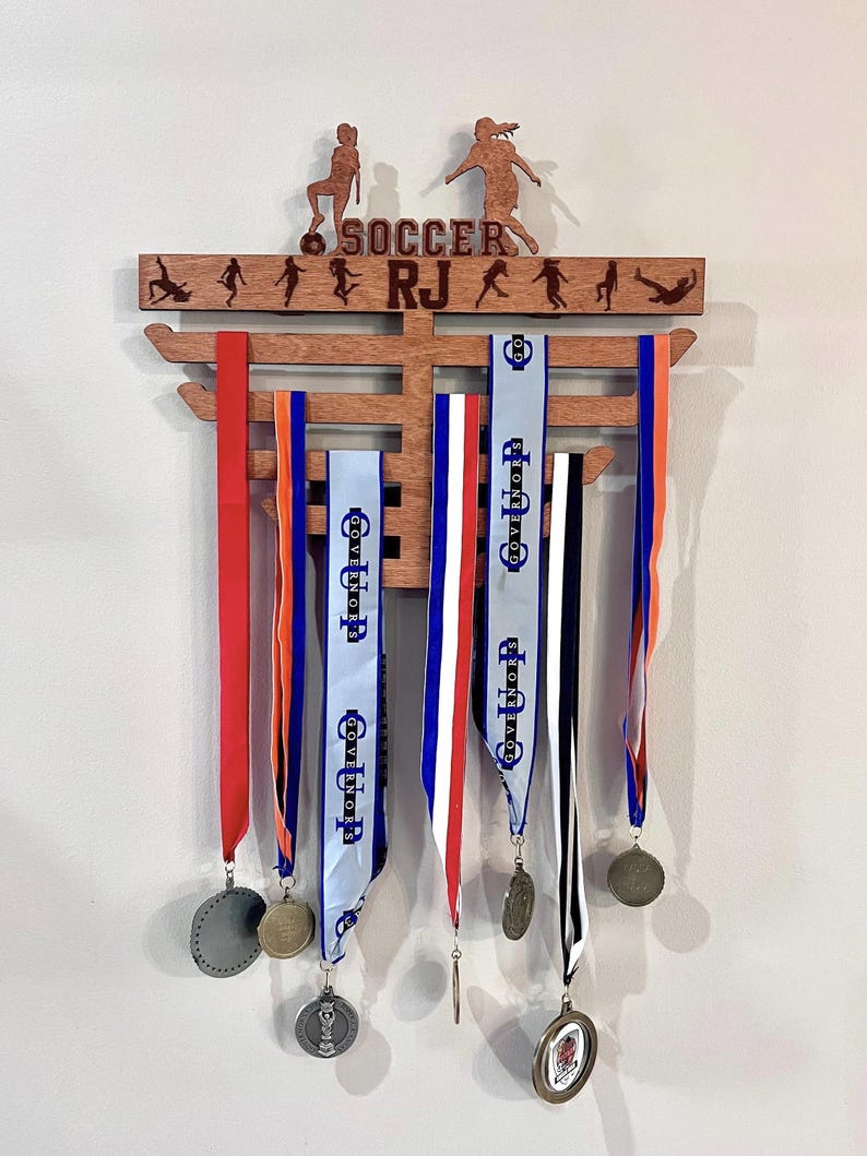 Soccer Medal Display Holder Medal Display Rack Personalized Soccer Display Sports Medals Customized Medal Display immagine 2