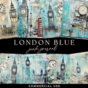 London Junk Journal Paper, Vintage Travel Pages, Digital DOWNLOAD, Big Ben England Scrapbooking,  Phone Box Ephemera, Scenery Mixed Media