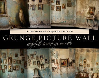 Grunge Picture Wall Backdrop, Vintage Wall Background, Decor Photo Overlay, Digital Studio Texture, Virtual Room Scenery, Frame Junk Journal