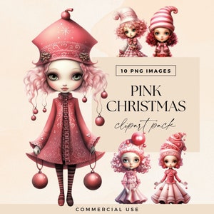Clipart de Natal rosa, clipart de bonecas de Natal, transparente, personagens da temporada de inverno de menina bonita, ilustrações de férias, diário de lixo festivo