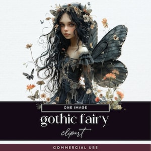 Gothic Fairy clipart, transparante PNG, Garden Fae invite illustratie, Mystic Junk Journal afbeelding, Forest Fairy, Woodland Creature Clip Art