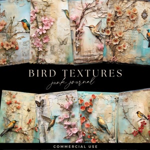Junk Journal Pages Birds, Vintage Flowers Mixed Media Pages, Digital DOWNLOAD, Garden Scrapbooking Paper,  Hummingbirds Ephemera Branches