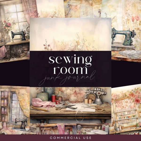 Seamstress Junk Journal, Sewing Machine Scrapbooking Page, Digital DOWNLOAD, Printable Sewing Mannequin Papers, Dressmaking Vintage Ephemera