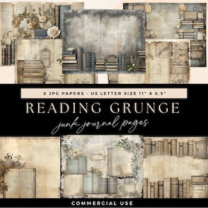 Vintage Book Junk Journal, Digital Background, Grunge Paper Pack Download, Reading Pages Ephemera, Library Scrapbooking, Printable Collage