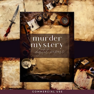 Diario di omicidi e misteri, carte per scrapbooking di crimini, DOWNLOAD DIGITALE, pagine strappate vintage, appunti criminali grunge antichi, flatlay da scrivania