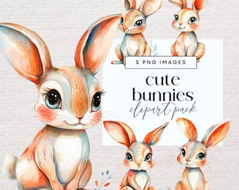 Cute Rabbit Clipart, Whimsical Bunny Clip Art, Quirky Animal Graphics, Transparent PNG, Easter Illustrations, Adorable Woodland Ephemera