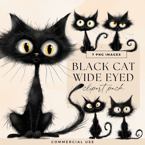 Paquete de imágenes prediseñadas de gato caprichoso, PNG transparente, lindo gatito negro Clip Art, gráfico de diario basura felino de bruja peculiar, efímera animal espeluznante