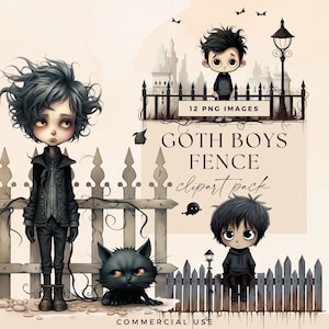 Gothic Boy Clipart, Transparent PNGs, Watercolor Paper Dolls, Junk Journal Halloween Characters, Commercial, Fairytale Art, CU Clip Art