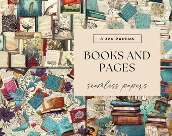 Bücher und Papiere Nahtloses Muster, JPG DOWNLOAD, Bibliotheksseiten, Scrap Buch Papier Digital, Junk Journal Lesehintergrund, Abstrakte Leser