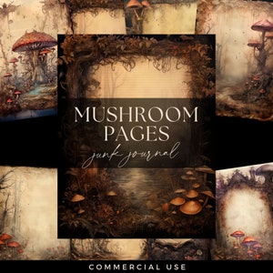 Mushroom Junk Journal Page, Fairytale Scrapbooking Paper, Digital Download, Vintage Garden, Mythical Fantasy Printable Page, Magic Ephemera