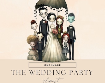 Schrulliges Hochzeit Clipart, transparentes PNG, skurrile romantische Illustrationen, einzigartiges Paar Junk Journal, Goth Love Einladung Grafiken