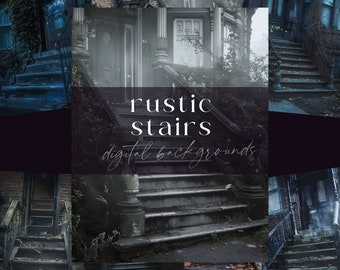 Rustic Stairs Backdrop, Dark Fantasy Paper, Digital Download, Haunted Background Scene, Old Steps Pages, Vintage House Junk Journal