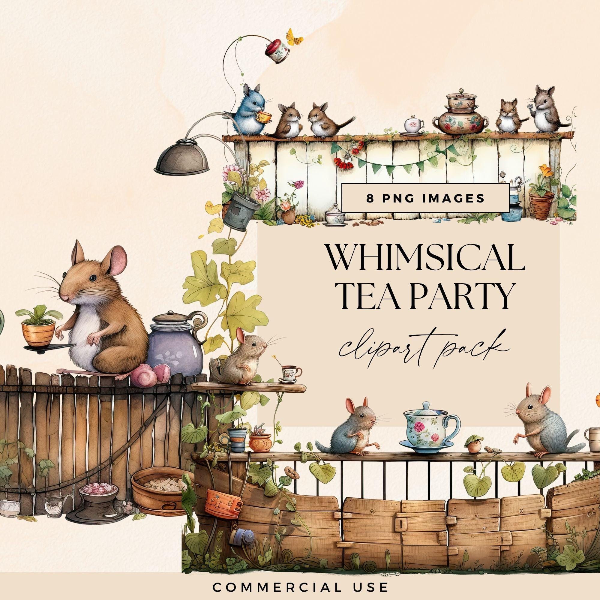 Animal Tea Party Clipart Bundle, Transparent PNG, Quirky Mice Art ...