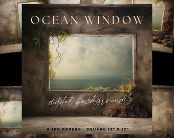 Ozean-Thema Backdrop, Fensterhintergrund Küstenfoto-Overlay, Digital Studio Textur, Virtueller Raum Landschaft, Meerlandschaft, Junk Journal