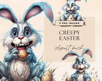 Creepy Easter PNG Clipart, Quirky Bunny Clip Art, Evil Rabbit Junk Journal Graphics, Whimsical Seasonal Ephemera, Egg Hunt Illustrations