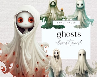 Ghost Clipart, Transparent PNG, Cute Ghost Clip Art, Spooky Junk Journal, Scary Halloween Illustrations, Fantasy Graphics, Scary Ephemera
