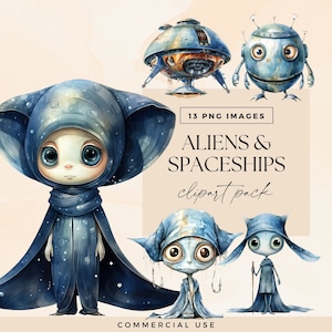 Pacchetto clipart Ufo Alien, clipart astronave, PNG trasparenti, grafica dello spazio esterno, illustrazione dell'invito di compleanno, diario extraterrestre