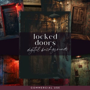 Grunge Escape Room Digital Backdrop, Versteckte Türszene, Scrapbook, Dark Dungeon Junk Journal, Einladung Hintergrund, Locked Room Fotografie