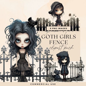 Gothic Girl Clipart, Transparent PNGs, Watercolor Paper Dolls, Junk Journal Halloween Characters, Commercial, Fairytale Art, CU Clip Art