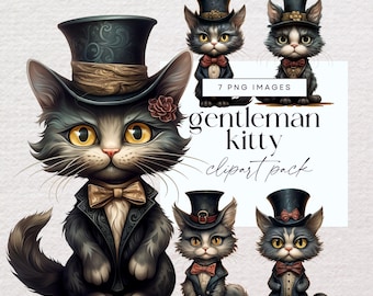 Quirky Cats Clipart, Transparent PNG, Cute Kittens Clip Art, Whimsical Feline Junk Journal, Cat in Clothes Graphics, Funny Animal Ephemera