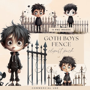 Gothic Boy Clipart, Transparent PNGs, Watercolor Paper Dolls, Junk Journal Halloween Characters, Commercial, Fairytale Art, CU Clip Art