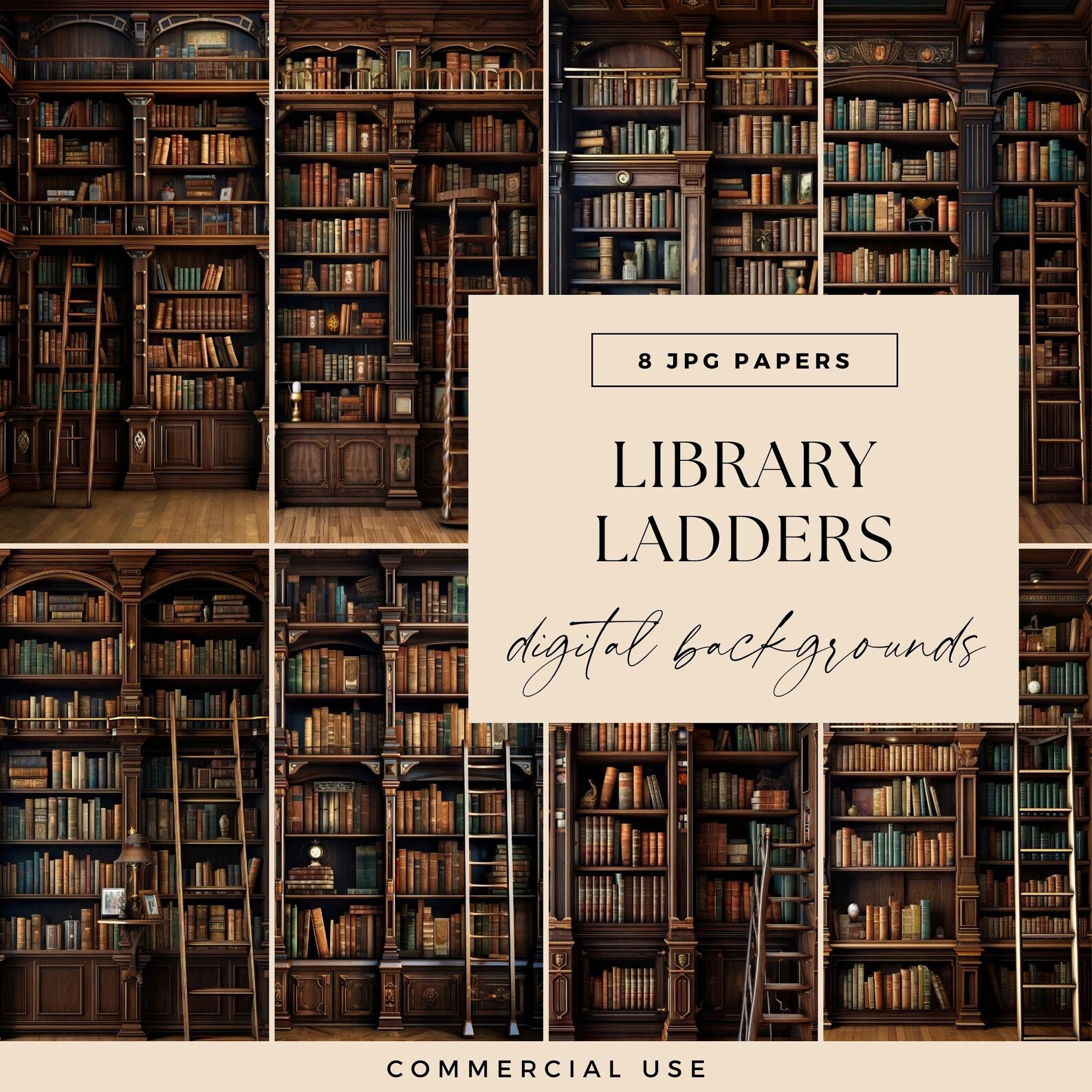 Library Digital Papers, Reading Room Printable, Scrapbooking, Book ...