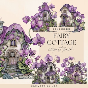 Fairy Cottage Clipart Pack, Transparent PNGs, Purple Whimsical Garden House  Clip Art, Enchanted Illustration, Fantasy Junk Journal Graphics