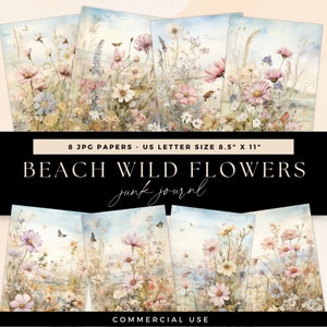 Beach Wild Flower Junk Journal, Páginas florais vintage, DOWNLOAD digital, Papéis de scrapbooking Meadow, Ephemera botânica, Jardim de primavera