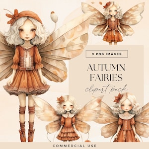 Fall Fairy Girl Clipart Pack, PNG, Watercolor Autumn Winged Dolls, Forest Fae Junk Journal, Fairytale Ephemera, Magic Invite Clip Art