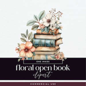 Flower Book Stack, Reading Clip Art, Transparent PNG, Floral Book Pile Illustrations, Vintage Library Junk Journal, Spring Flower Ephemera