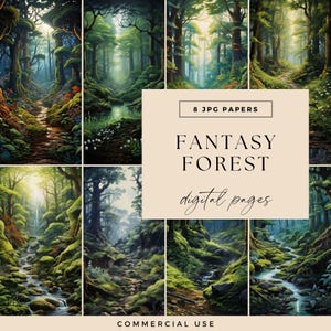 Fantasy Forest Digital Download, Enchanted Background, Magical Woodlands Junk Journal, Overgrown Path Pages, Magic Tall Trees Papers, JPG