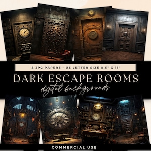 Dark Escape Room Digital Backdrop, Versteckte Türszene, Scrapbook, Grunge Dungeon Junk Journal, Einladung Hintergrund, Locked Room Fotografie