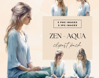 Meditation Clipart Pack, Girls Yoga Clip Art Bundle, Mindfulness Studio Decor, Relaxation Illustrations, Wellness Invite, Spiritual Graphics