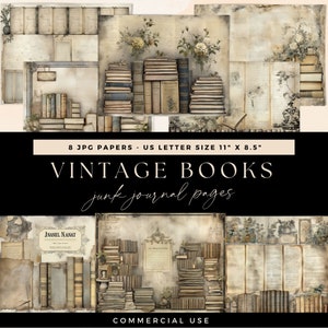 Vintage Book Junk Journal, Digital Background, Grunge Paper Pack Download, Reading Pages Ephemera, Library Scrapbooking, Printable Collage