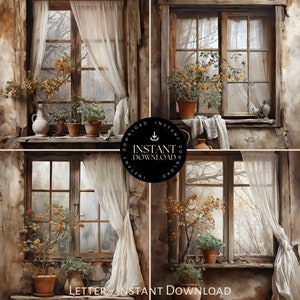 Rustic Vintage Windows Backgrounds, INSTANT DOWNLOAD, Grunge Papers ...