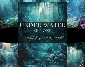 Ocean Theme Background, Under Sea Digital Backdrop, Underwater Overlay, Undersea Fantasy Illustrations, Mermaid Junk Journal, Sea Life Scene